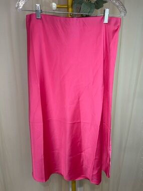 The Drop Hot Pink Satin Midi Skirt NWT Size M Slip Skirt Trendy